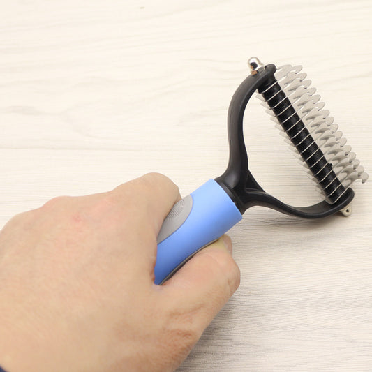Double-sided dog dematting comb for long hair
