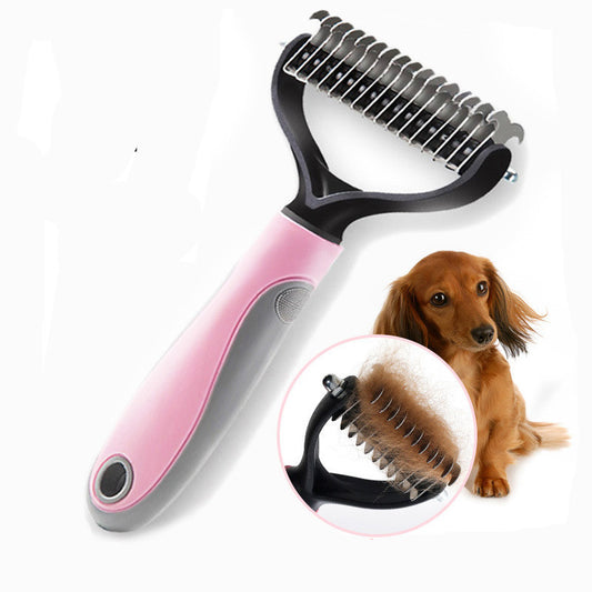 Double-sided dog dematting comb for long hair