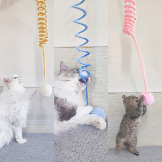 Interactive spring cat toy with suction cup and plush ball