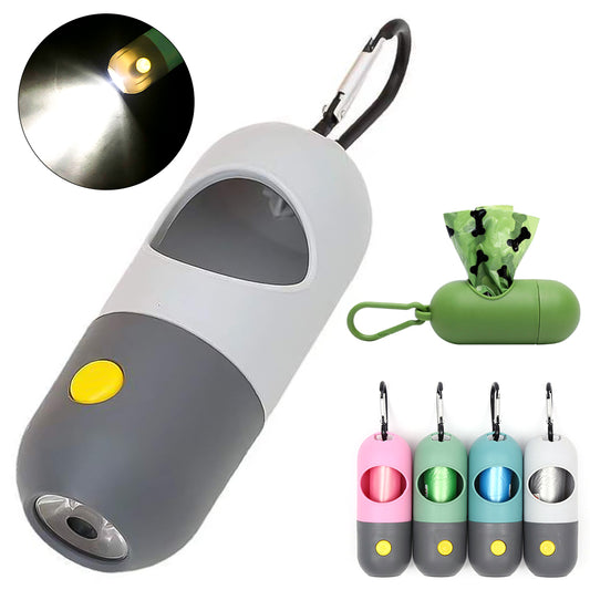 LED dog waste bag dispenser with poop scooper
