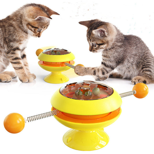 Rotatable catnip cat toy with suction cup base