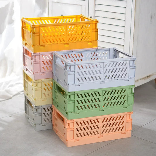 Foldable plastic storage box with handles collapsible crate for toys books snacks cosmetics and household organization