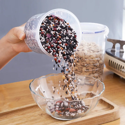 Transparent airtight food storage container for kitchen pantry grains cereal rice beans and snacks