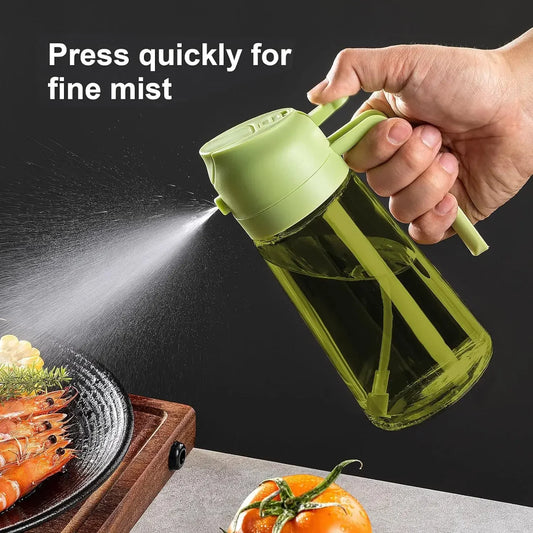 2-in-1 dark glass olive oil sprayer and dispenser bottle for kitchen cooking oil vinegar and salad use