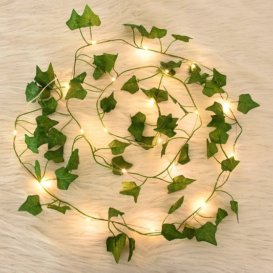 artificial ivy vine LED string lights with green leaves for bedroom wall wedding party garden and home decor