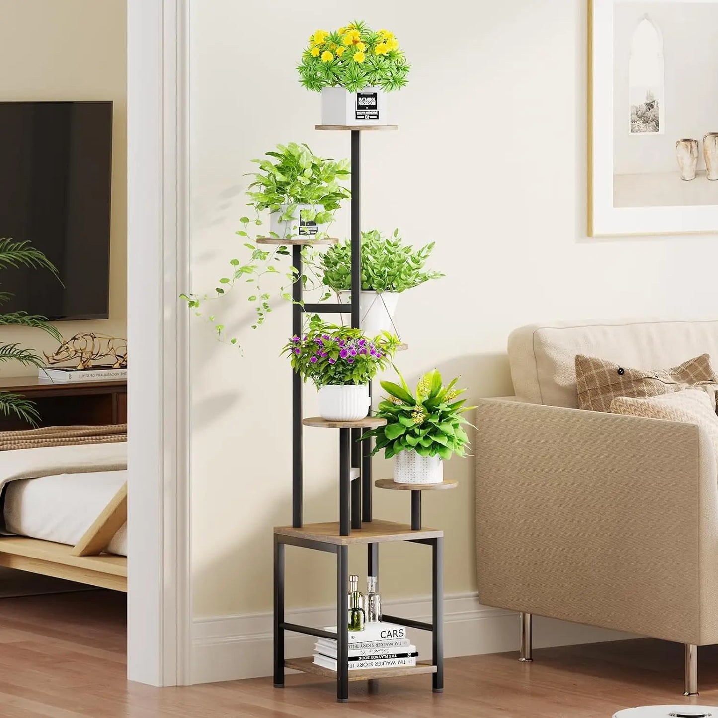 6-tier metal plant stand with adjustable grow lights for indoor plants succulents herbs and home decor