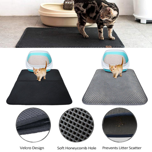 Waterproof double layer cat litter mat with honeycomb litter trapping design