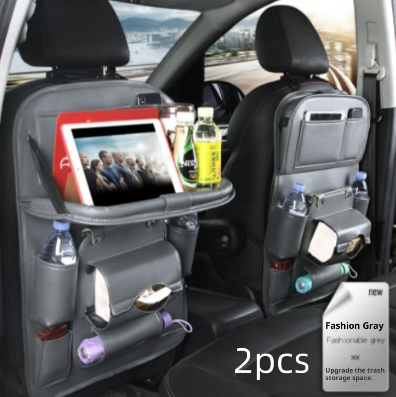 PU leather waterproof car seat back organizer with tray and storage pockets