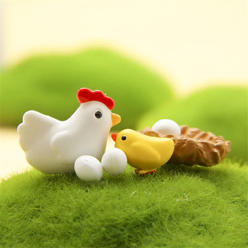 10PCS mini chicken chick egg nest resin figurines for home decor and fairy garden decoration