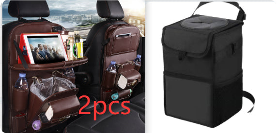 PU leather waterproof car seat back organizer with tray and storage pockets