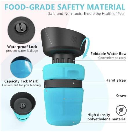 Travel dog water bottle for outdoor walks and trips