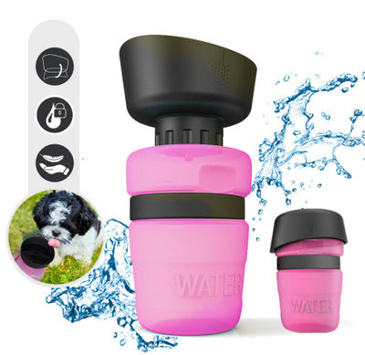Travel dog water bottle for outdoor walks and trips