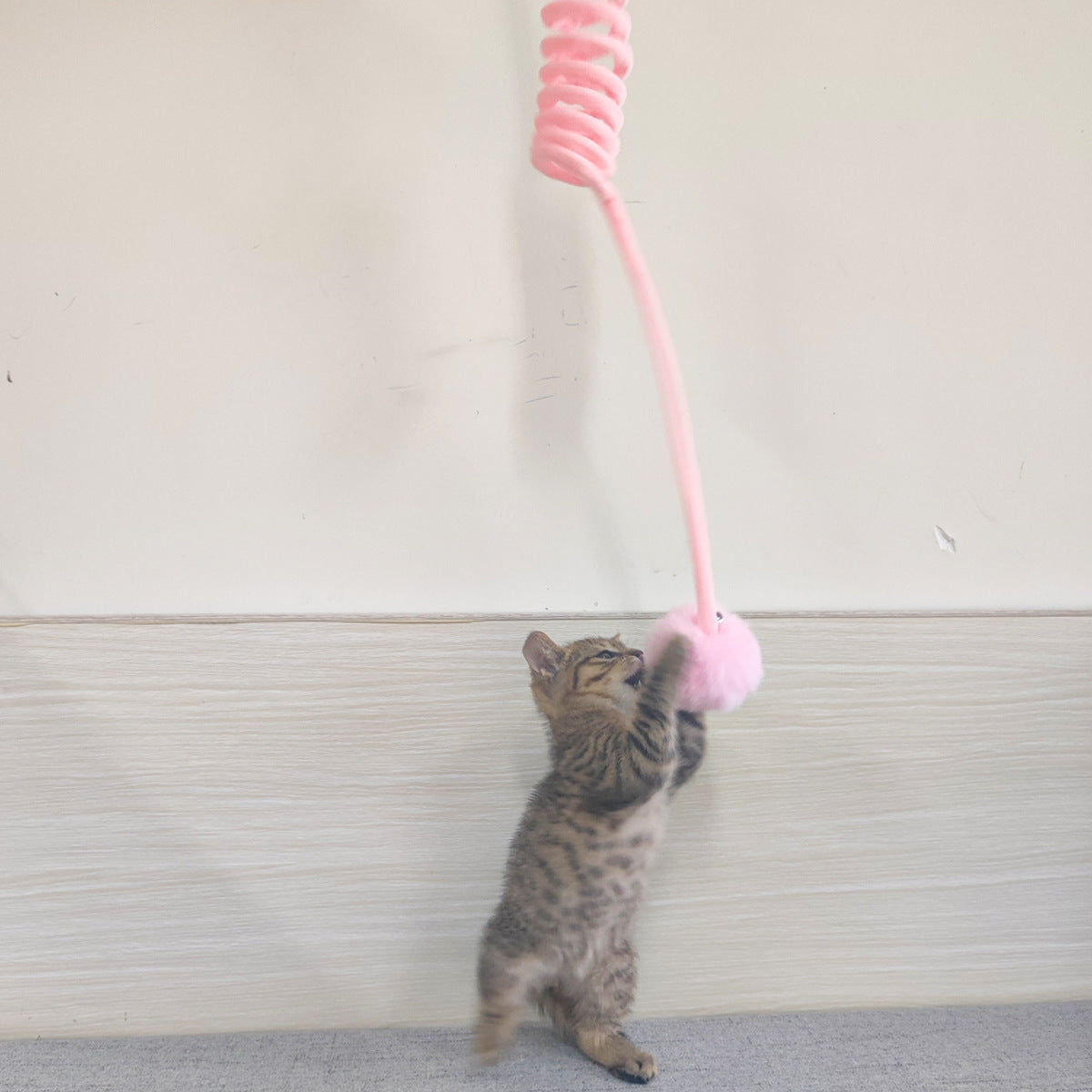 Interactive spring cat toy with suction cup and plush ball