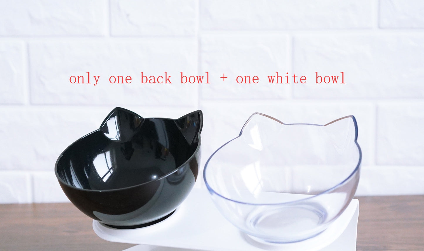 Elevated tilted cat bowl for food and water