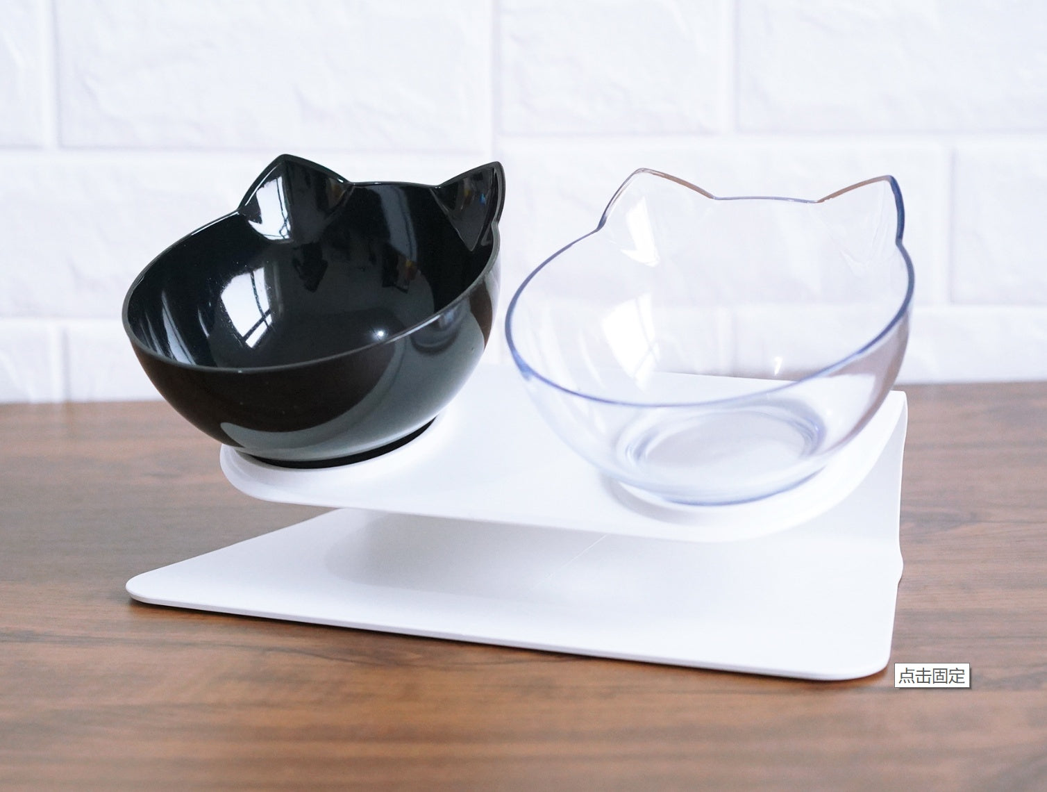 Elevated tilted cat bowl for food and water