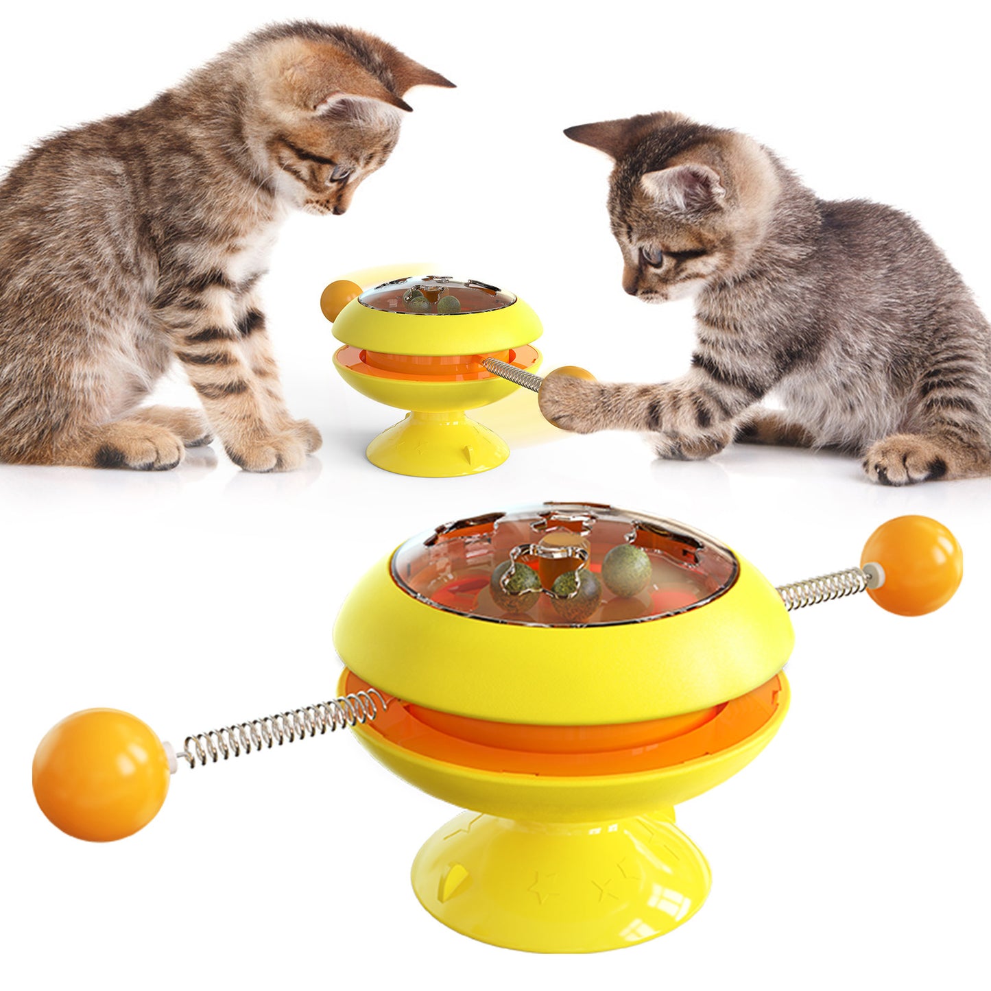 Rotatable catnip cat toy with suction cup base
