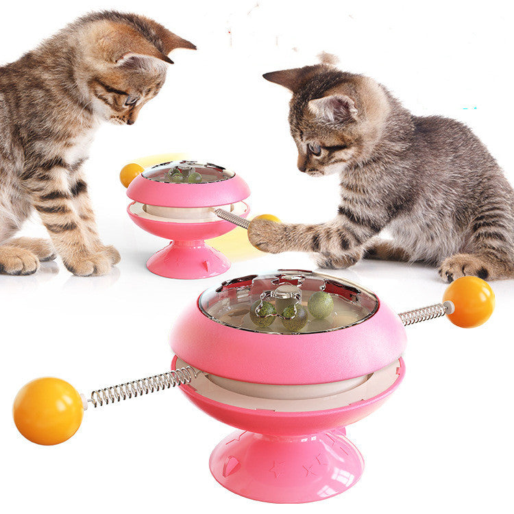 Interactive spinning cat toy with catnip balls