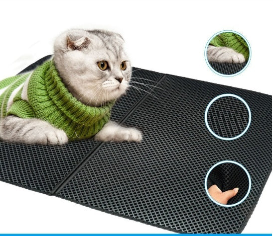 Waterproof double layer cat litter mat with honeycomb litter trapping design