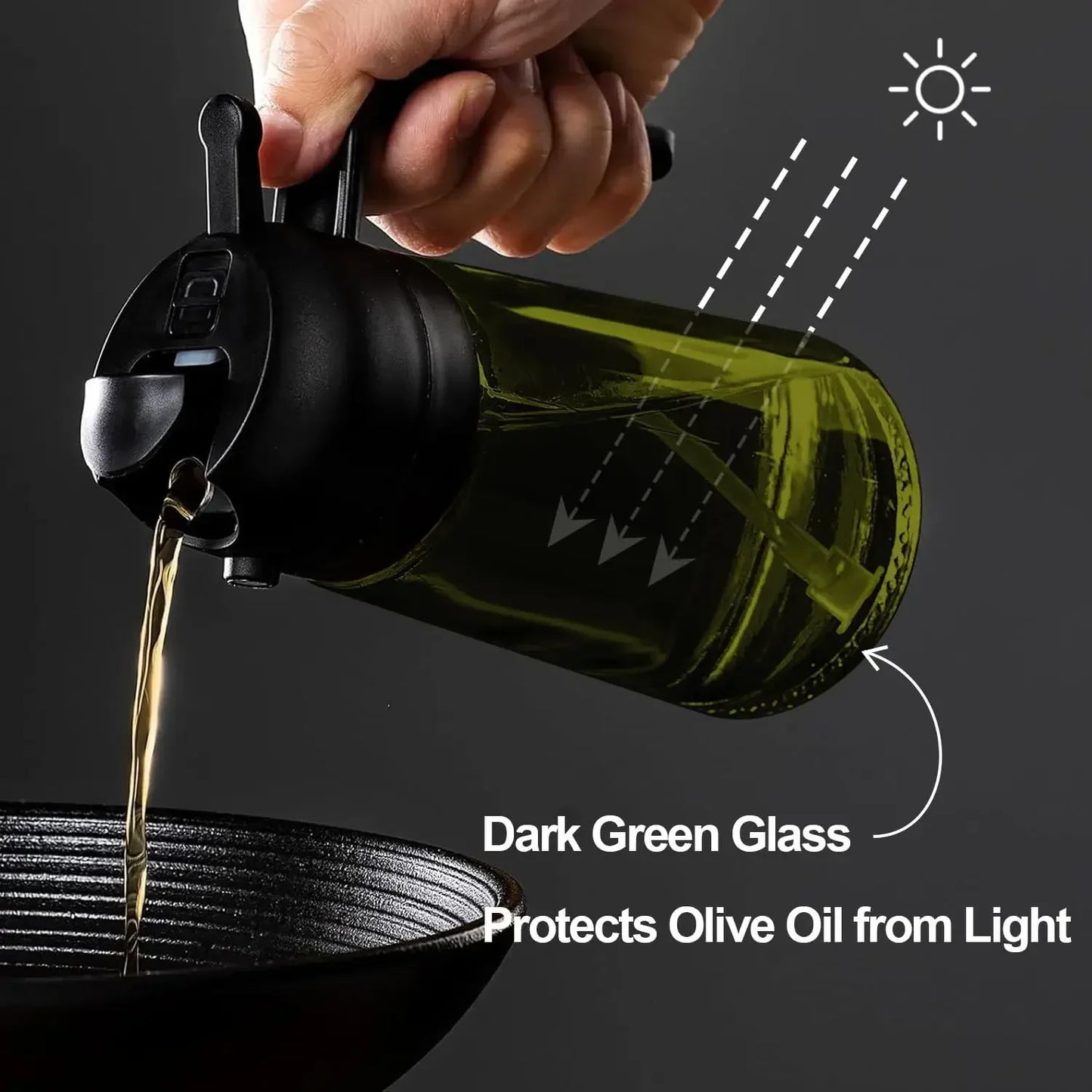 2-in-1 dark glass olive oil sprayer and dispenser bottle for kitchen cooking oil vinegar and salad use