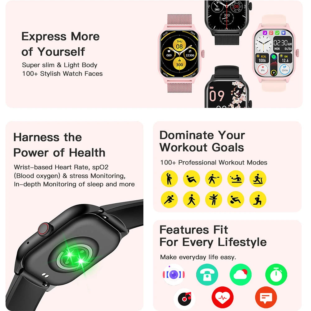 2.01 inch square display fitness smartwatch