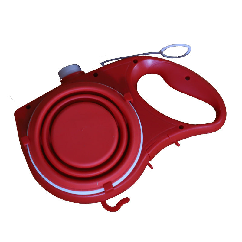 Dog walking leash with built-in water cup