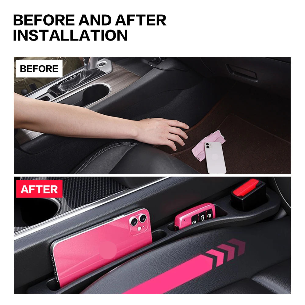 2PCS black rubber car seat gap filler console organizer storage box