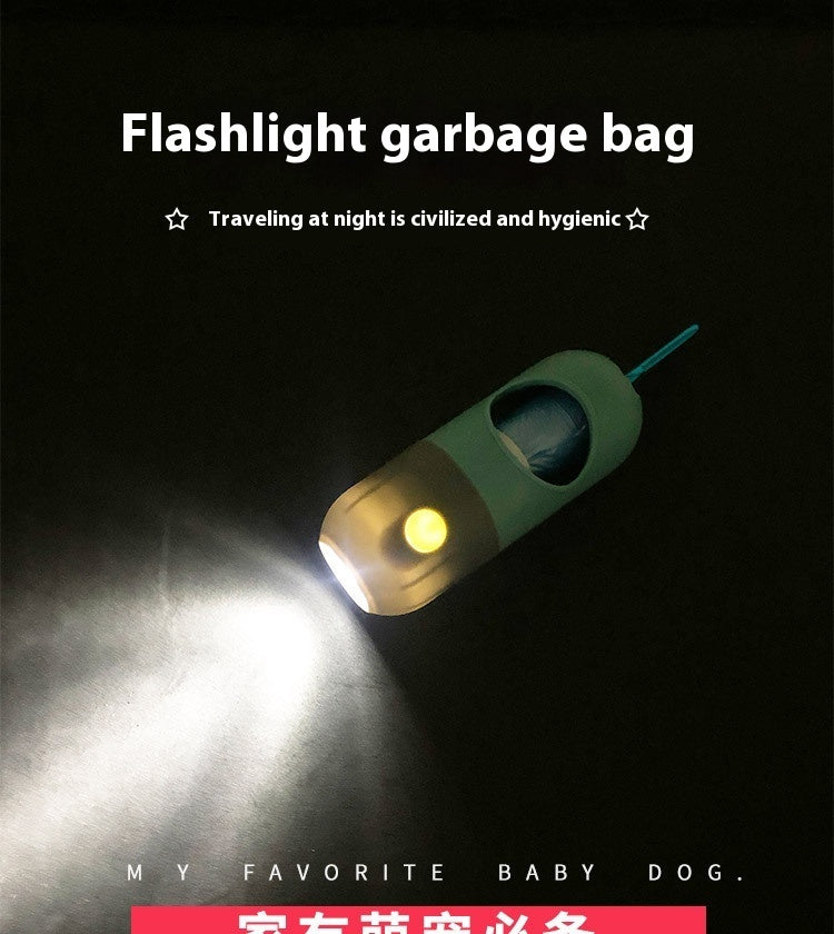 LED dog waste bag dispenser with poop scooper