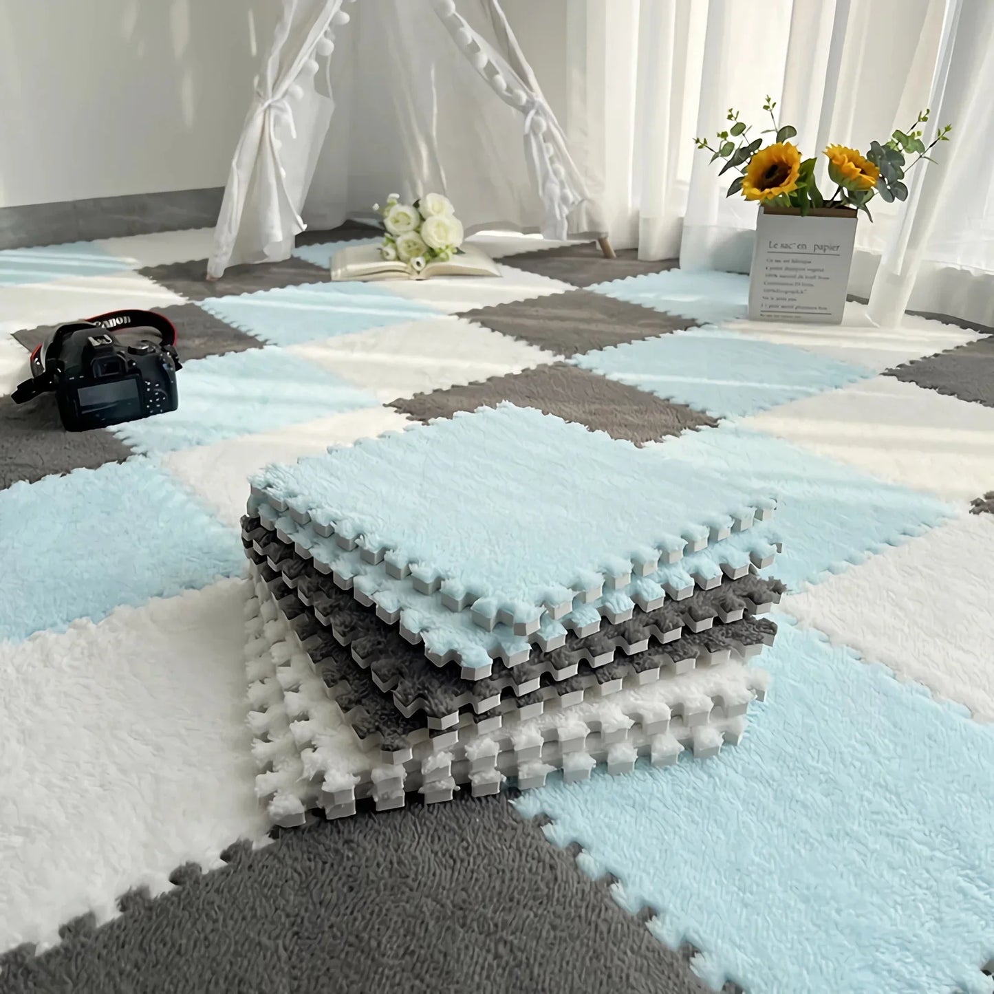 30x30cm plush puzzle foam floor mat square interlocking carpet for living room