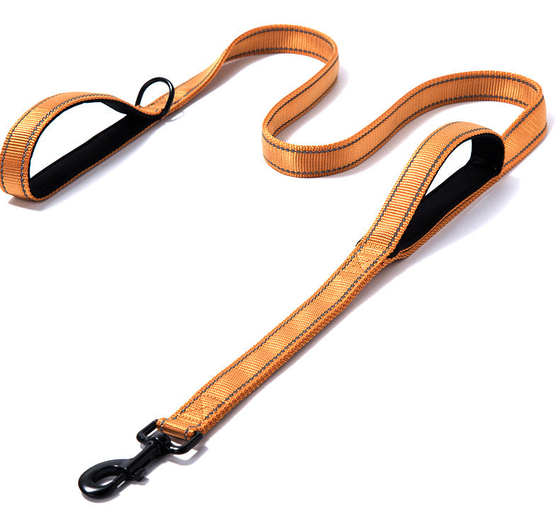 Reflective dog leash with two handles