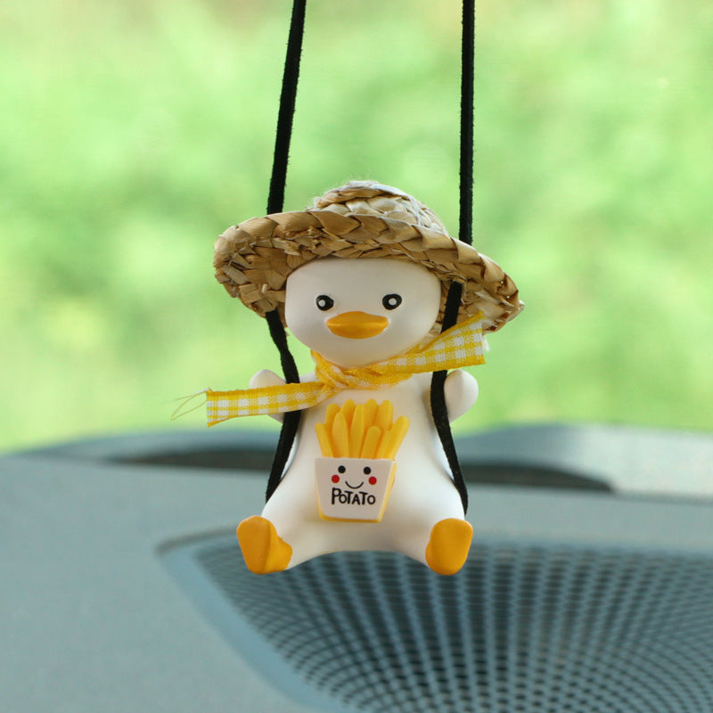 Cute anime duck car rearview mirror hanging pendant ornament