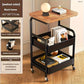 3 tier rolling cart with tabletop wood and metal storage rack with wheels
