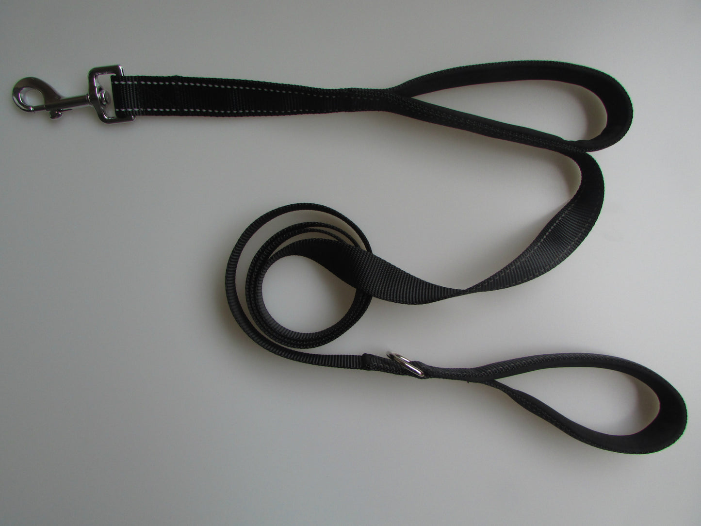 Double handle dog leash with reflective nylon