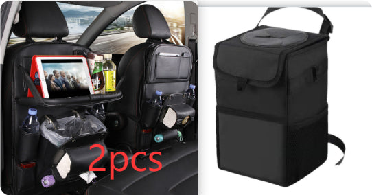PU leather waterproof car seat back organizer with tray and storage pockets