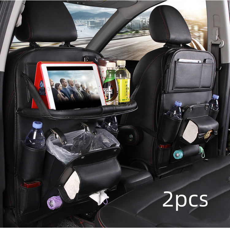 PU leather waterproof car seat back organizer with tray and storage pockets