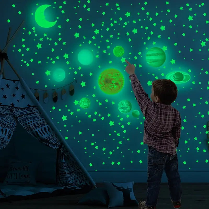 525PCS glow in the dark nine planets wall stickers for kids bedroom space theme decor