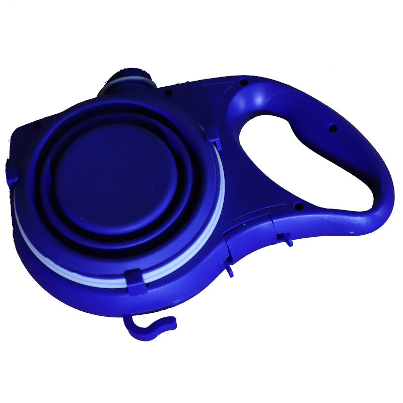 Dog walking leash with built-in water cup