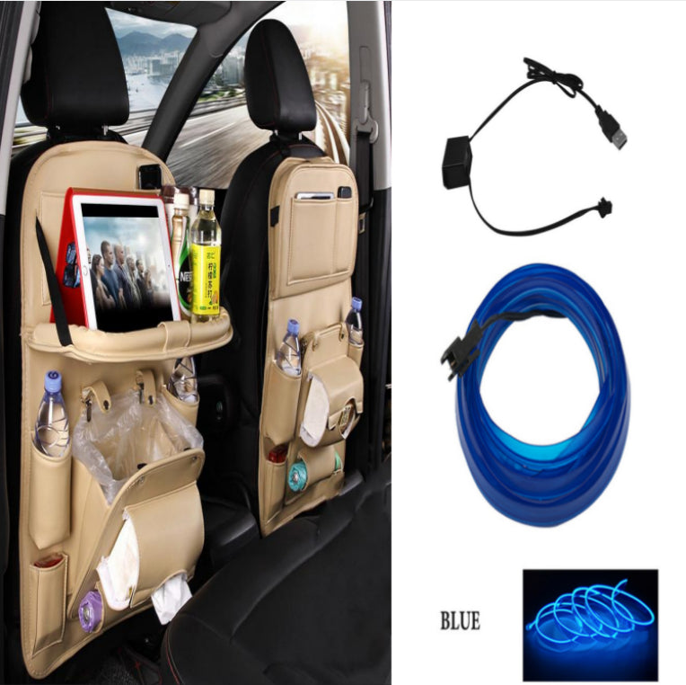 PU leather waterproof car seat back organizer with tray and storage pockets