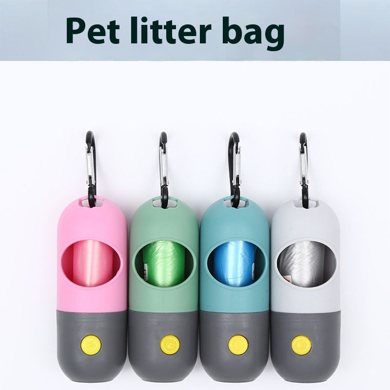 LED dog waste bag dispenser with poop scooper