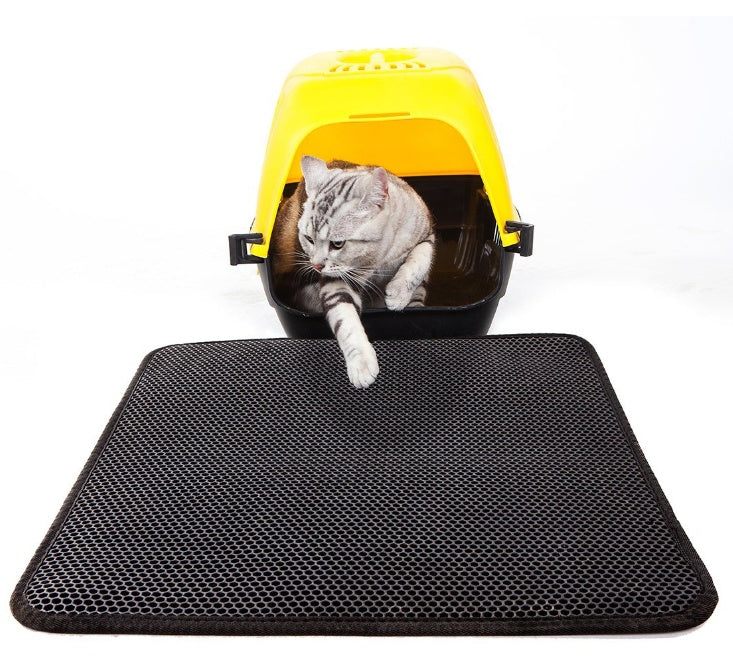 Waterproof double layer cat litter mat with honeycomb litter trapping design