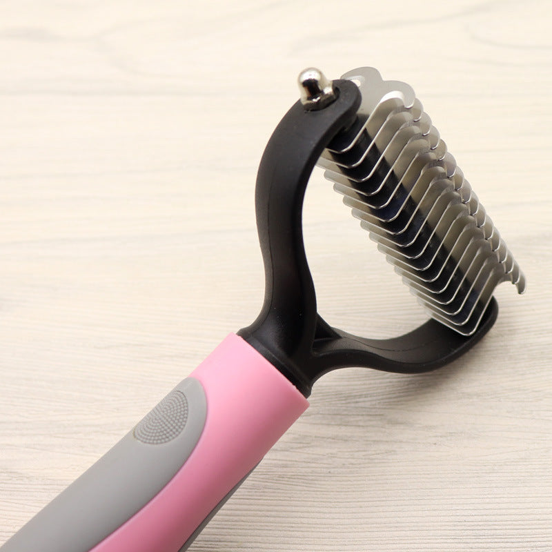 Double-sided dog dematting comb for long hair