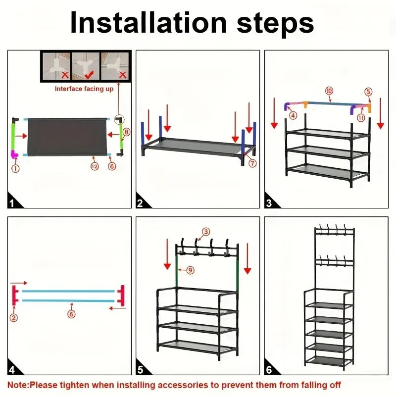 5-level metal shoe rack tool-free setup multi-purpose shoes and boots organizer for entryway closet bedroom hallway home storage