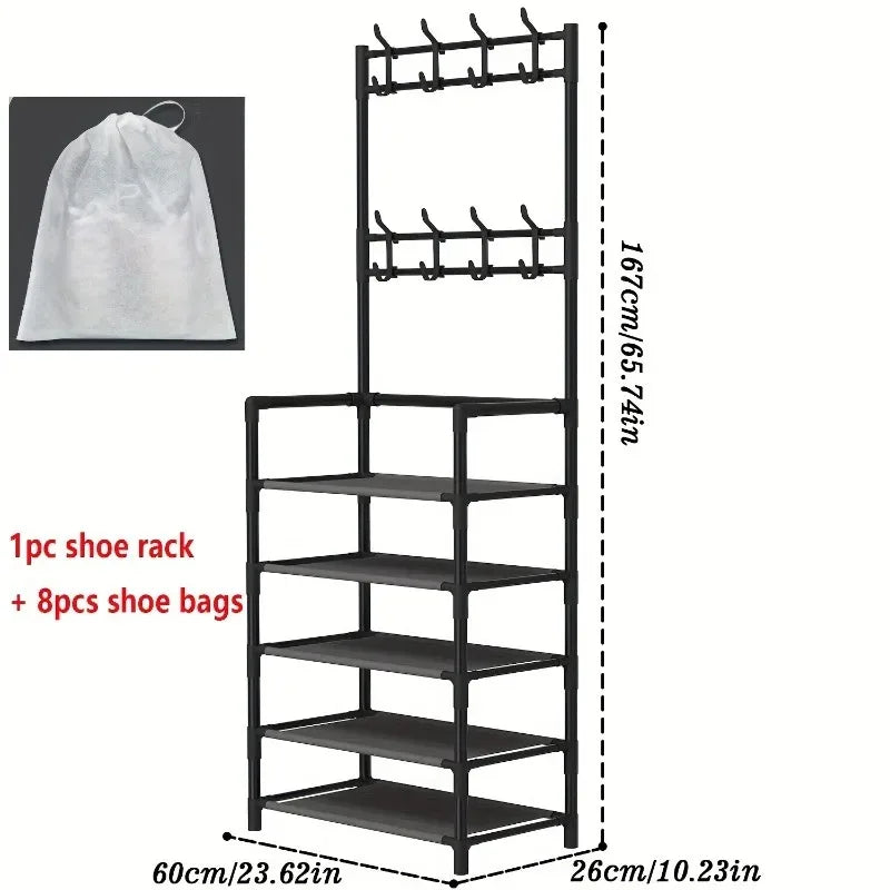 5-level metal shoe rack tool-free setup multi-purpose shoes and boots organizer for entryway closet bedroom hallway home storage