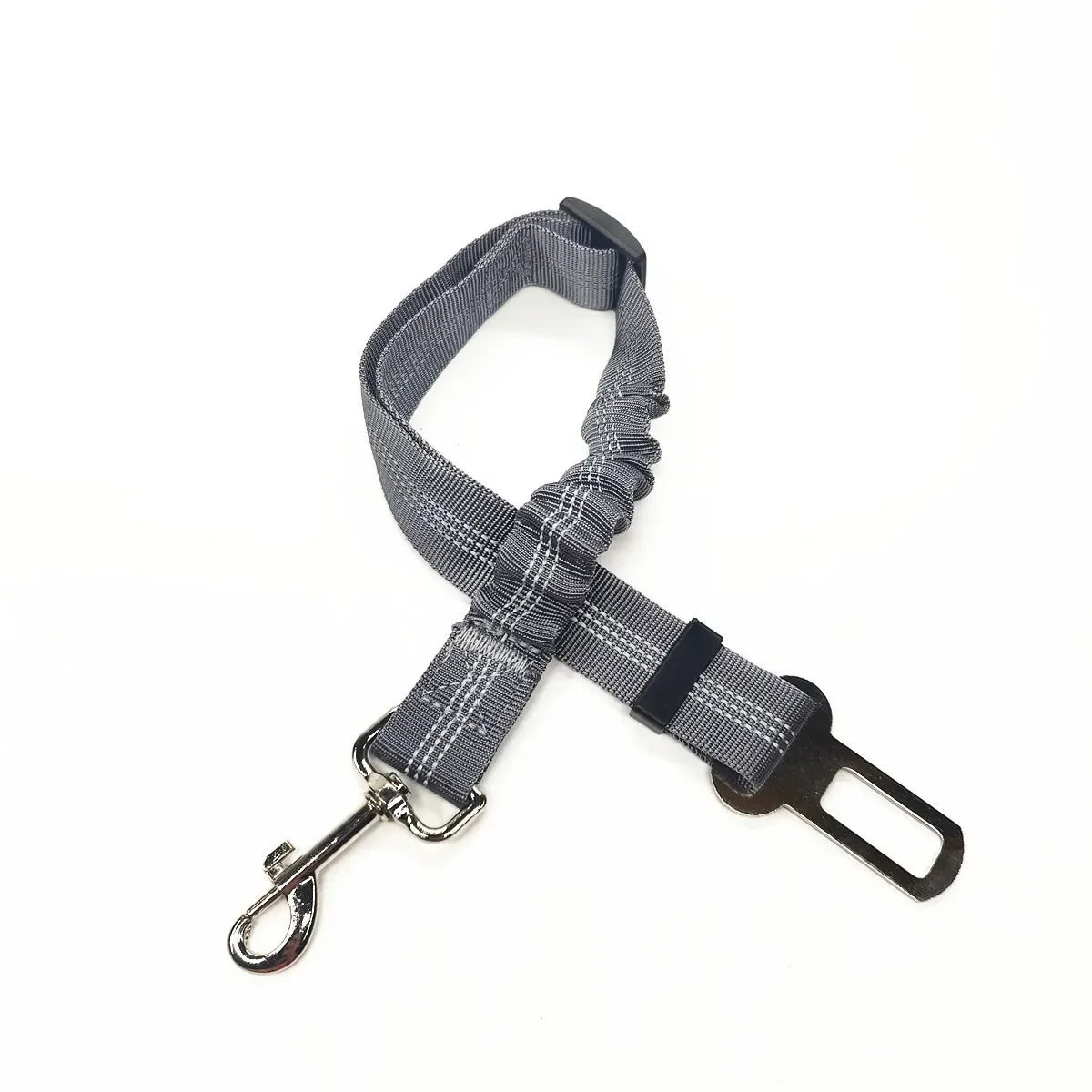 Adjustable dog car leash with seat belt buckle connector