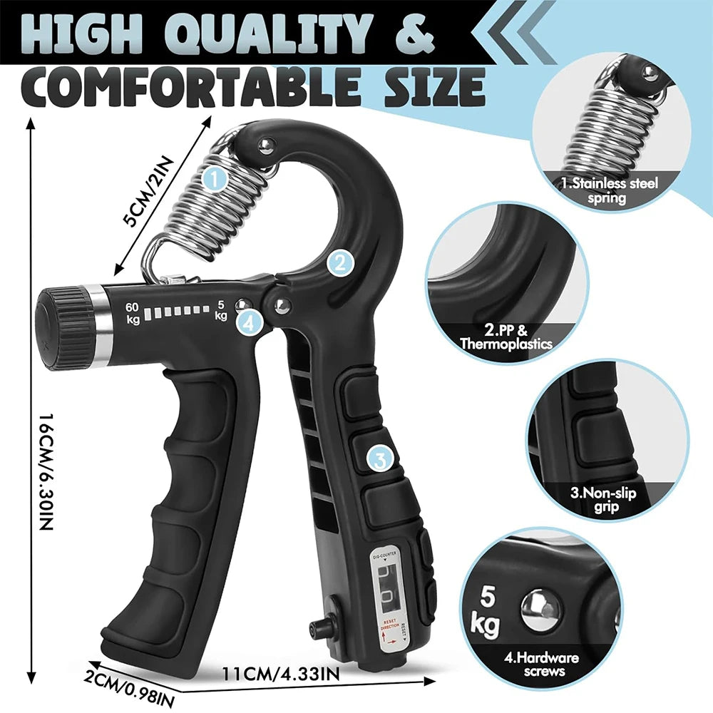 Adjustable hand gripper for grip strength training