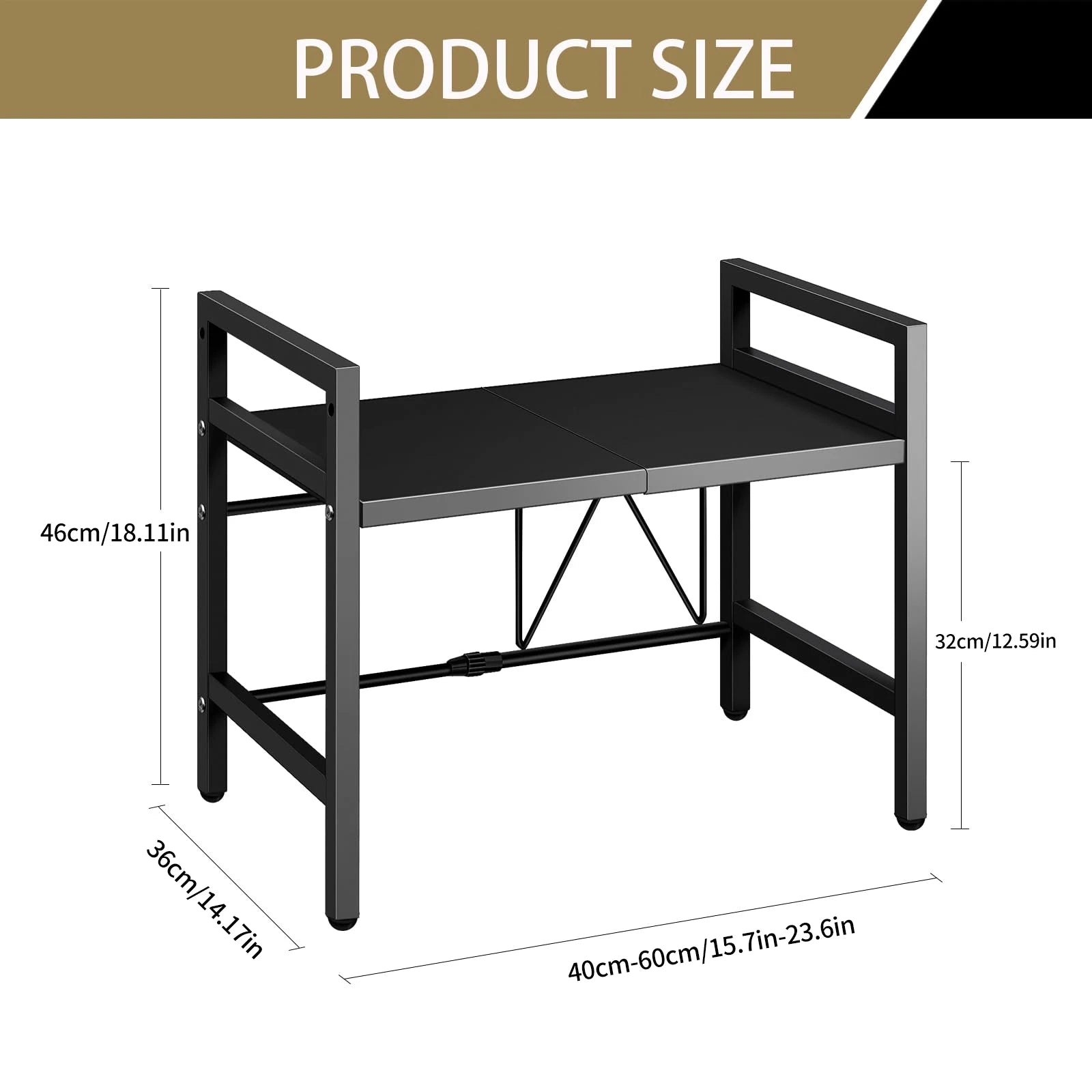 Black microwave shelf organizer rust proof kitchen countertop storage rack with hooks
