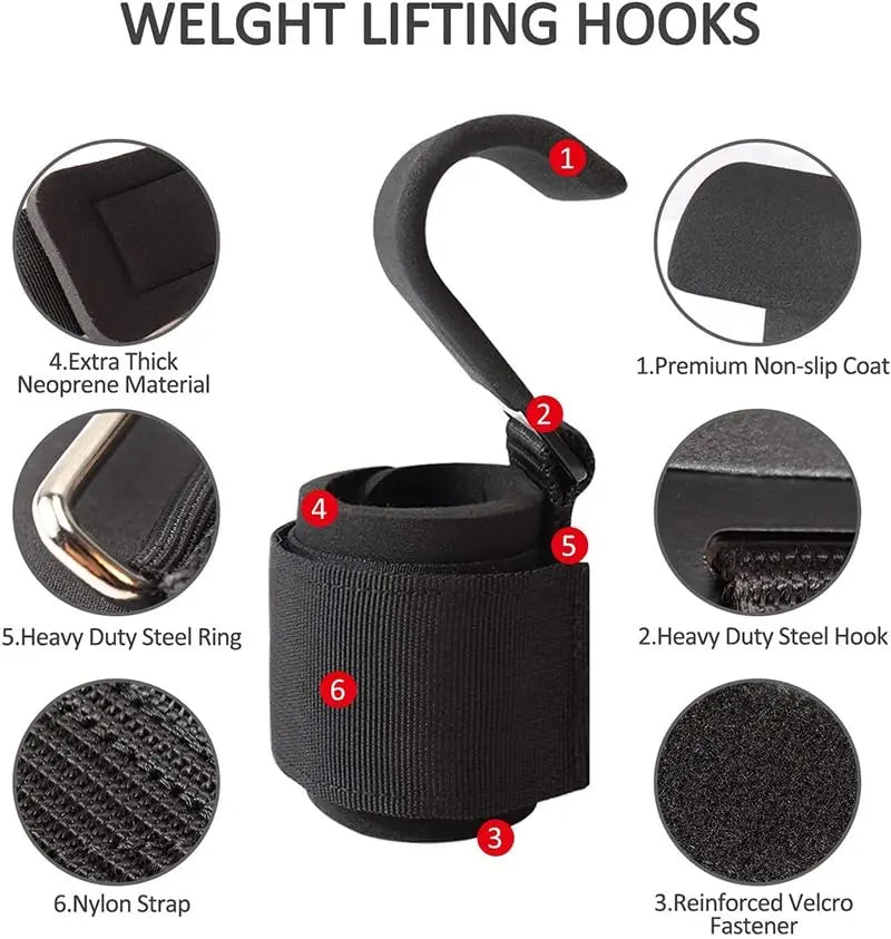  Black wrist wrap lifting hook grips