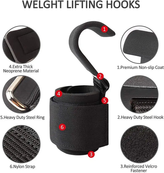  Black wrist wrap lifting hook grips