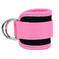 Blue padded ankle cuff with D-ring attachment