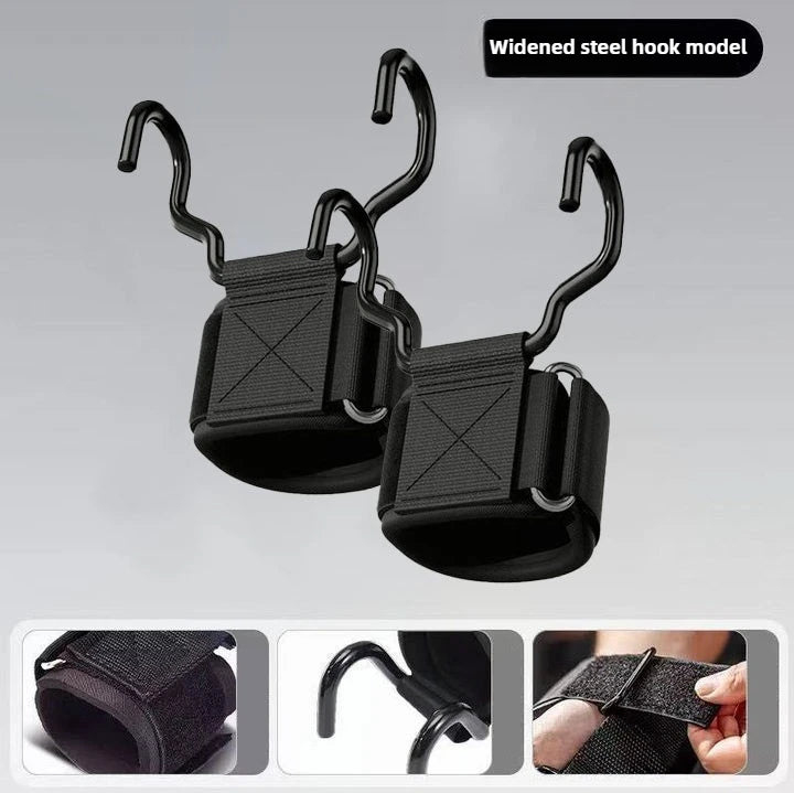 Bodybuilding grip hooks with wrist straps
