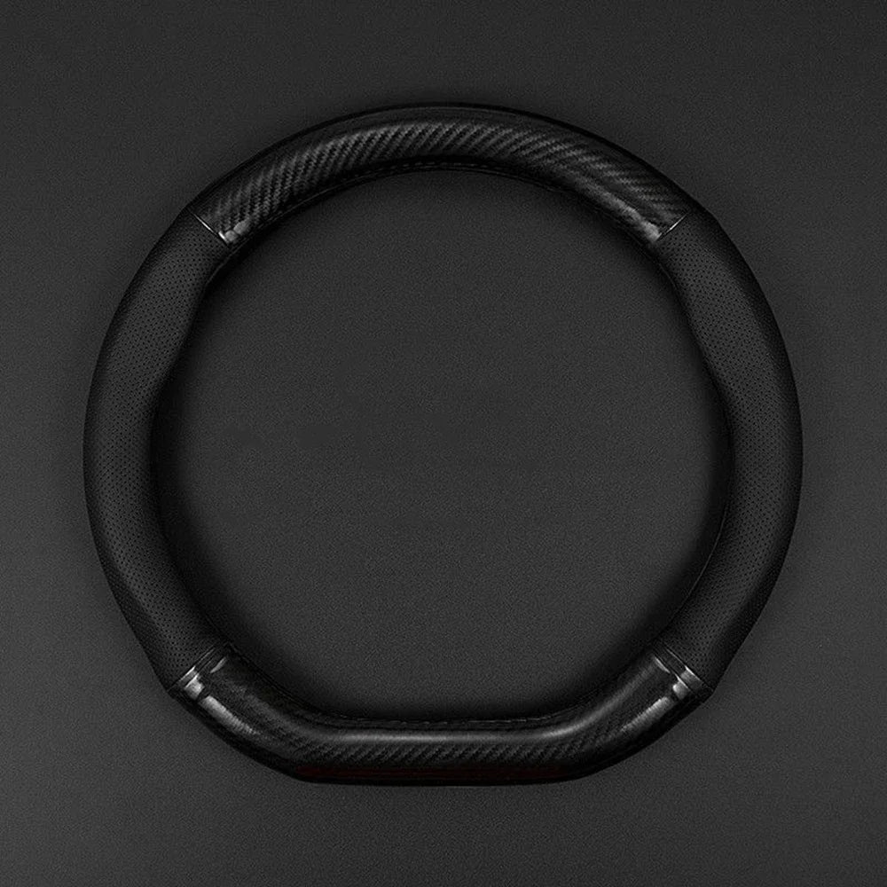 Carbon fiber leather car steering wheel cover anti slip 38cm universal fit